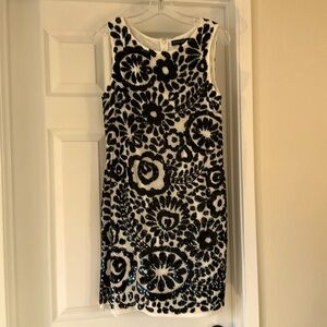 White and black cocktail dress with black sequins fully lined